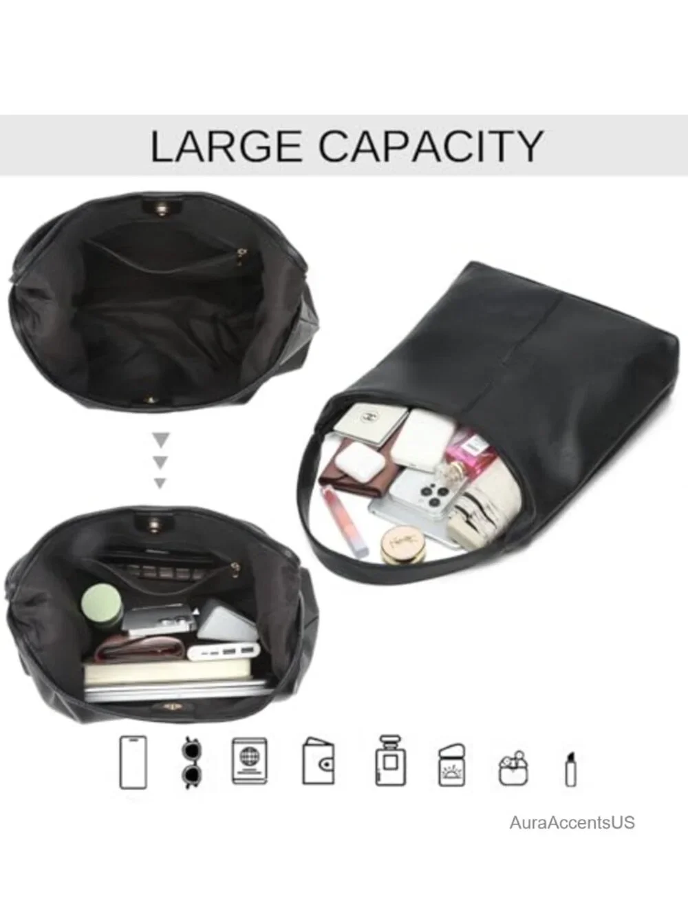 Slouchy Hobo Bag for Women Soft Shoulder Bags PU Leather Tote Purses Work Travel